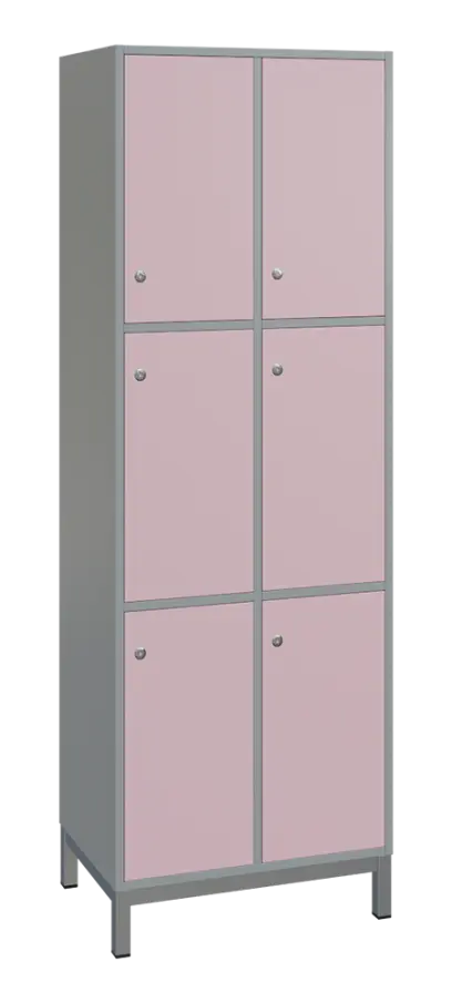 SBS-3322 šatní skříň 6-boxová, 1800x600x400 mm, kovové nohy, korpus šedý, dvířka pastelově růžová